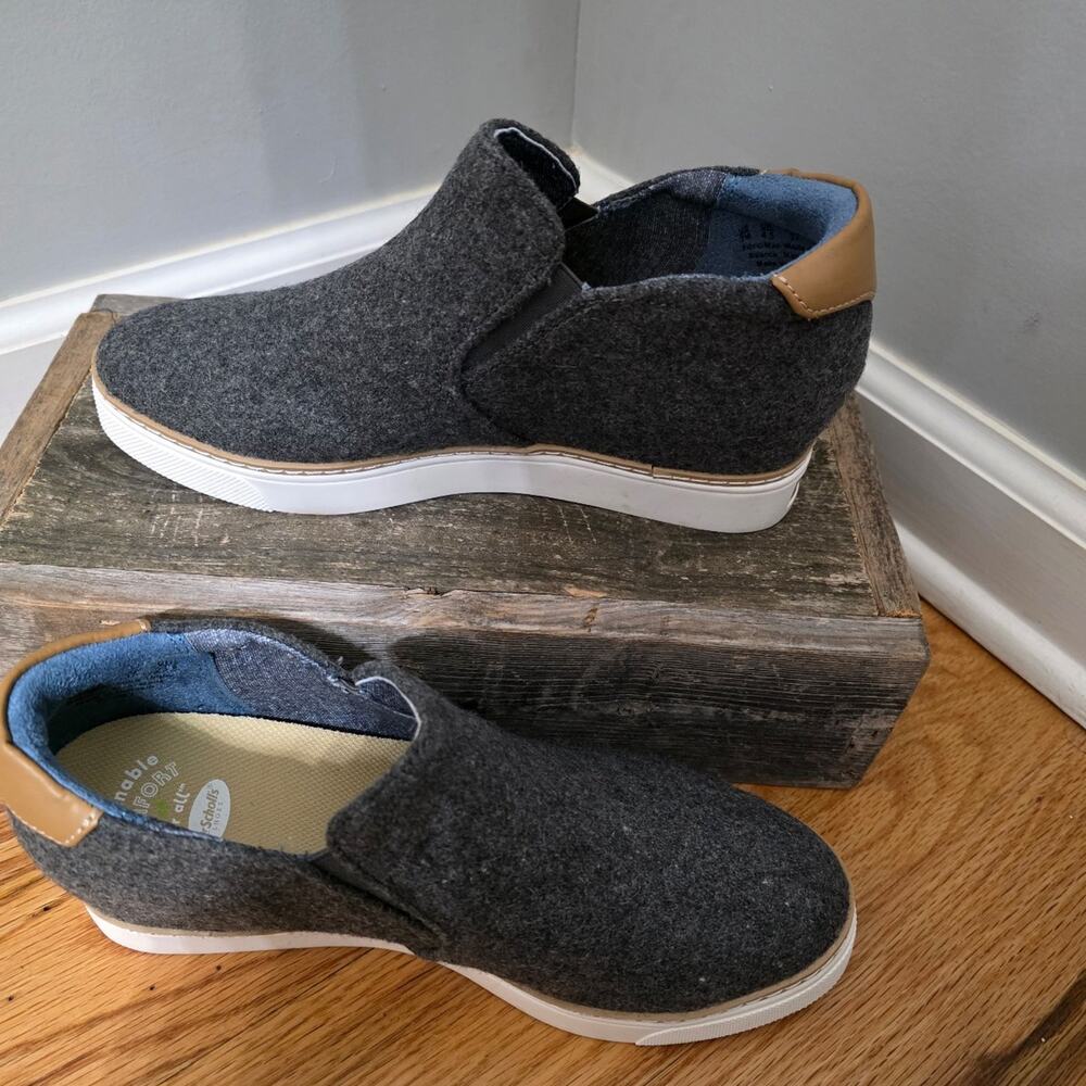 Dr Scholl's Wedge Sneakers Grey Wool Blend Slip On Shoes Size 7M